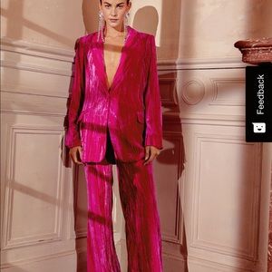 Pink velvet wide leg trouser and long blazer suit